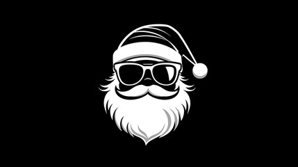 Black silhouette logo of a cheerful Santa Claus with sunglasses.