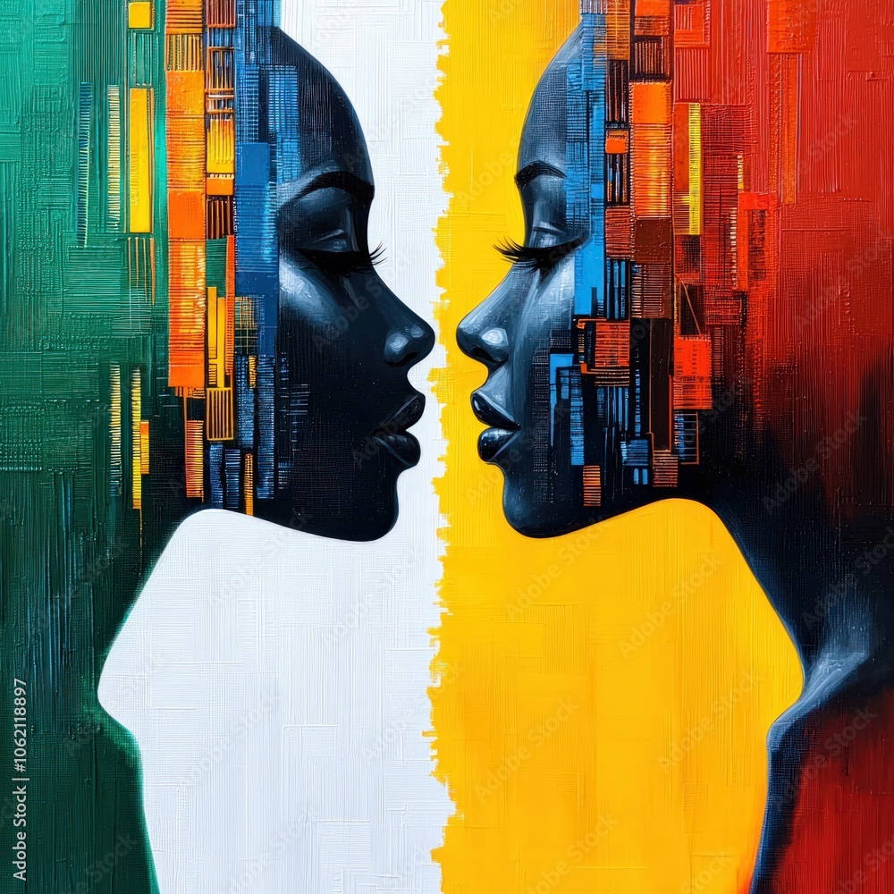 Poster artists explore identity through bold colors and abstract forms in dynamic portraits