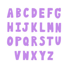 Violet hand drawn alphabet on white background