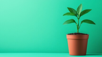 Obraz premium Potted plant with vibrant leaves on a solid green background.