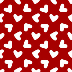Red hearts Seamless Pattern Hand drawn Vector Doodle Romantic Sketch Symbols.