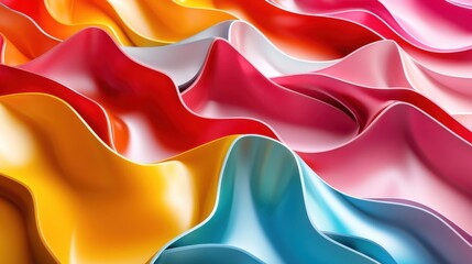Obraz premium A vibrant, textured pattern of colorful waves in shades of red, yellow, and blue, creating an abstract, fluid design.
