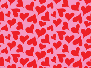 Red love heart seamless pattern illustration. Cute romantic pink hearts background print. Valentine's day holiday backdrop texture, romantic wedding design.