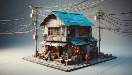 A collection of beautiful diorama architecture with emotional miniature shops and vintage cafe scenery
