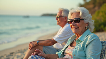 Joyful Senior Moment on a Beautiful Beach Vacation: Sun-Kissed Memories, Relaxation, and Laughter by the Sea