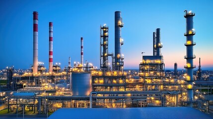 Obraz premium Expansive View of Industrial Refinery at Dusk