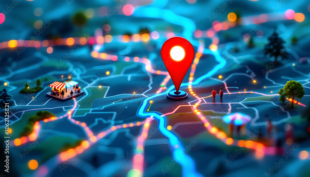 Aufkleber high-tech digital map with glowing location pin and network connections