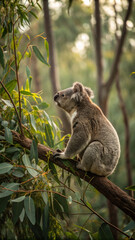 Fototapeta premium koala perched on a eucalyptus branch in a lush forest