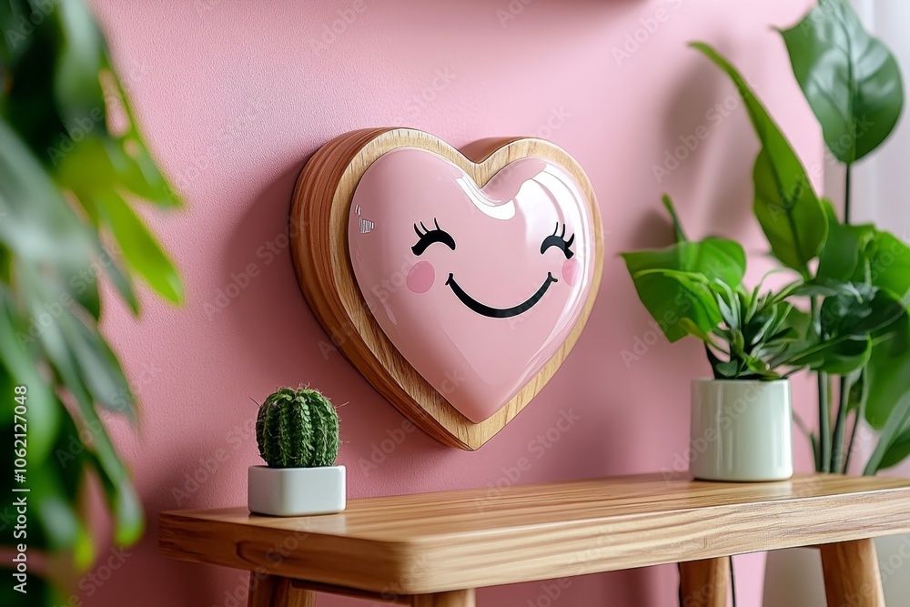 Poster simple outline of a heart with a shy smile inside, capturing the innocence and warmth of a crush in 