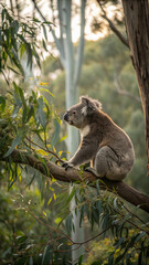 Obraz premium koala perched on a eucalyptus branch in a lush forest