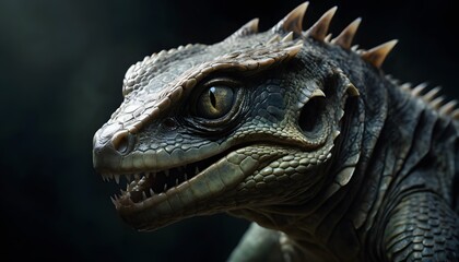 Obraz premium A Haunting Surreal Image of a Reptilian Creature Disguised as a Human: Exploring Themes of Identity and Reality in Art