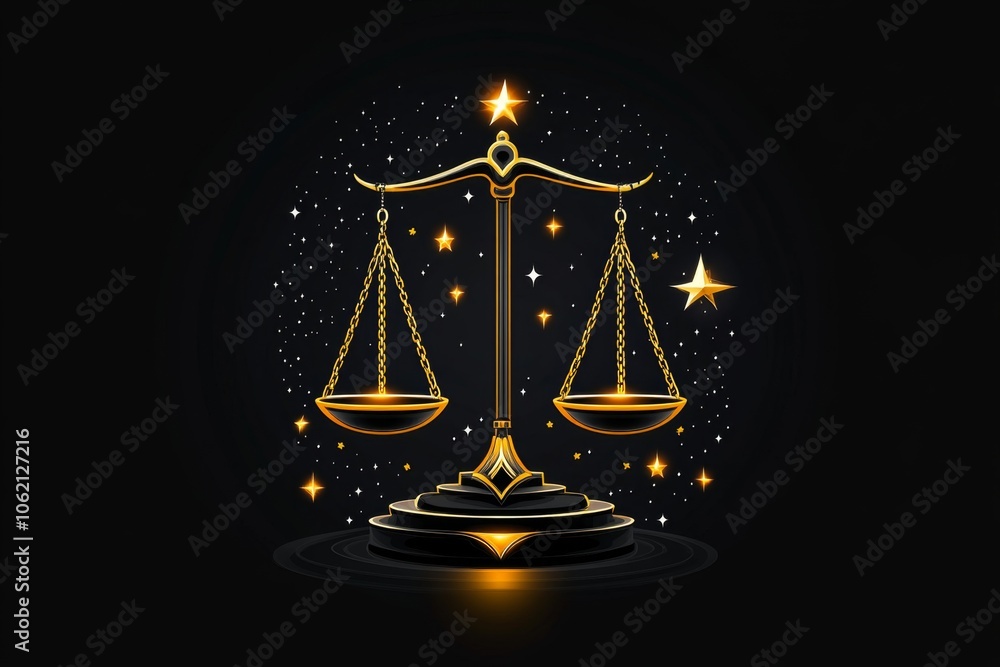 Poster Simple outline of scales of justice in a clean design, capturing the balanced and thoughtful nature of the court system, symbolizing equity and simplicity