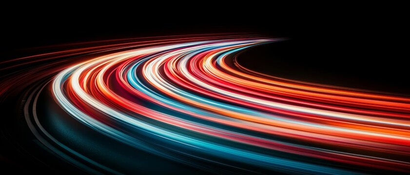 Vibrant Light Trails in Motion - Dynamic Long Exposure Nighttime Traffic Abstract Art (186 characters)