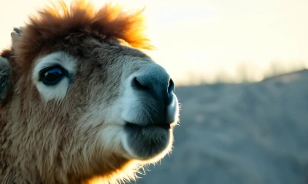 Close-Up of Inquisitive Llama Investigating Its Surroundings in Soft Light