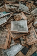 Obraz premium Vintage Newspaper Stack A Nostalgic Close-Up of Aged Newsprint with Textural Depth and Faded Memories - Still Life Concept for Retro Design Projects