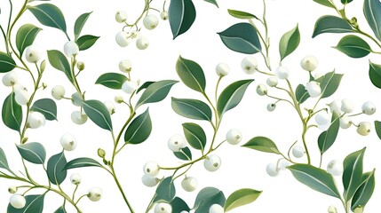 Chic holiday card with subtle mistletoe icons, white background, and refined typography, adding a touch of festive sophistication.