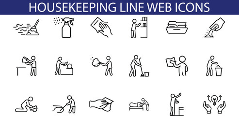 Housekeeping Line Web Icons for Cleaning Services