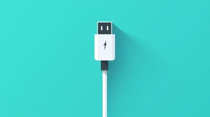Charging cable icon, symbolizing energy and power for modern technology, flat illustration style.
