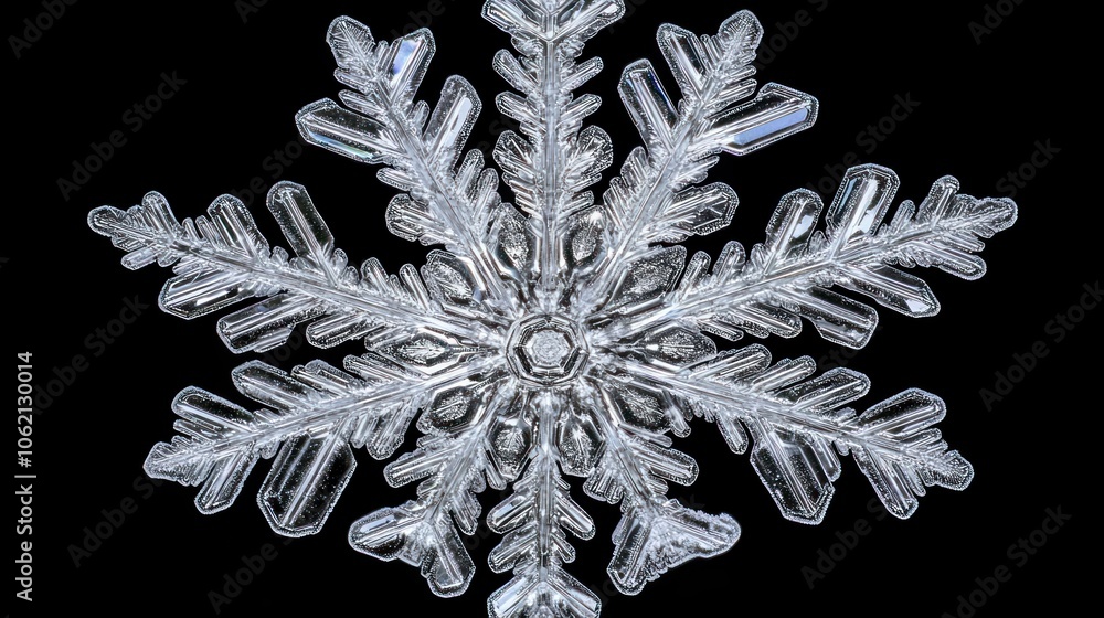 Poster a detailed macro photograph of a delicate snowflake