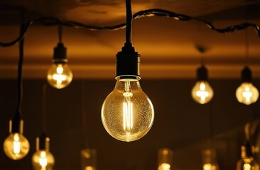 Obraz premium illuminated gold lightbulb surrounded by warm, golden light