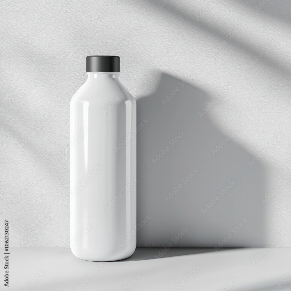 Poster a minimalist white bottle captures light and shadow in a modern setting for refreshing beverages