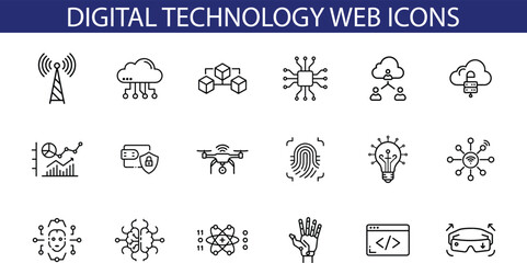 Digital Technology Web Icons Set Outline Design
