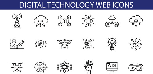 Digital Technology Web Icons Set For Design