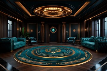 Wood-paneled courtroom with high ceilings and ornate design, capturing the solemn and historic beauty of traditional court settings, symbolizing tradition and respect