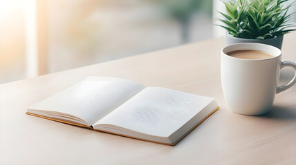 A beautifully arranged concept of journaling, featuring a neatly opened notebook with blank pages ready for 