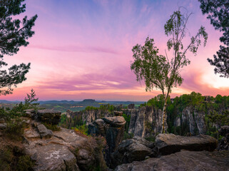 View on Bastei bridge and rock formations 