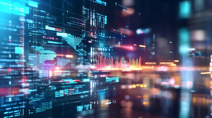 Obraz premium Futuristic data visualization with graphs and analytics in motion