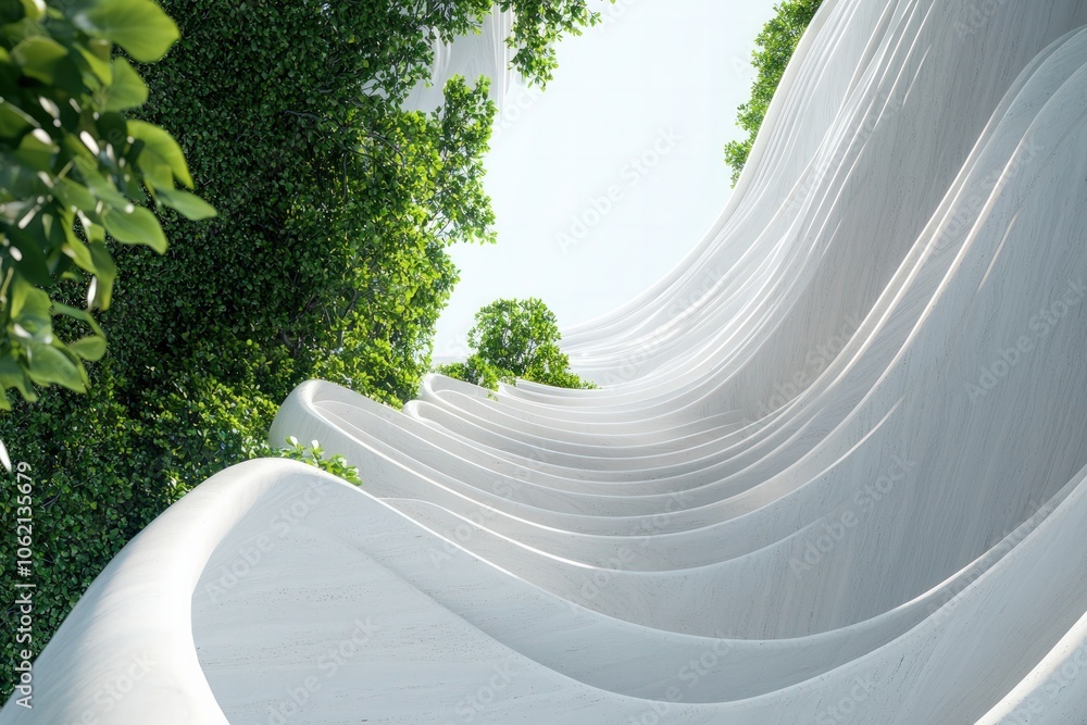 Poster architects design fluid structures integrating nature creating harmonious spaces for modern living