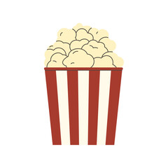 National popcorn day design background.Traditional box of popcorn on isolated white background.Poster, banner,card. Cinema icon in flat style.Favorite movie theater snack.