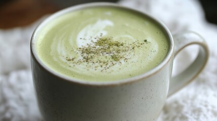 A creamy CBD-infused matcha latte made with oat milk and vanilla, offering a smooth, energizing beverage with the calming effects of CBD, ideal for balancing focus and relaxation
