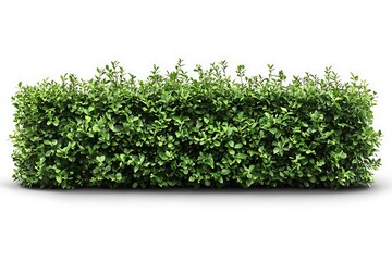 Green trimmed bush fencing, isolated cutout object with shadow on a transparent background, PNG.