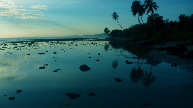 sunrise early morning on the Bagaiserwar beach in Sarmi Regency, Papua, Indonesia.
