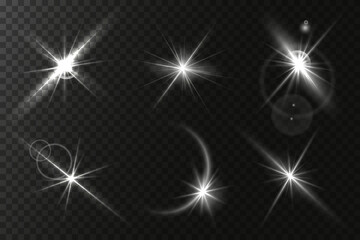 Sunlight, abstract special effect. Light effect set. Glowing isolated color transparent light effect set, lens flash, explosion, glitter, glitter, glitter, dust, line, solar flare, glitter and stars