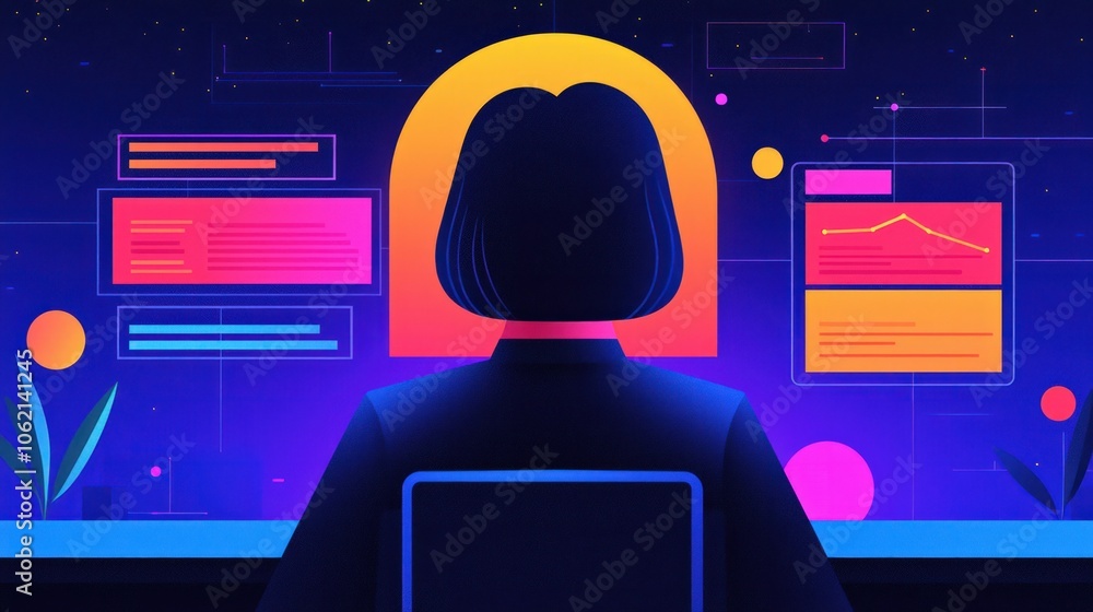 Poster individual analyzes data trends while engaged in digital workspace environment for enhanced decision