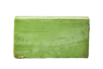 A textured green paint block with slightly rough edges isolated on white background