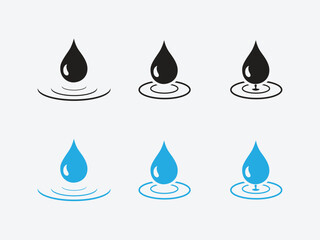 Silhouette and Water Drop Line Icon Set. Gathering Water Droplets