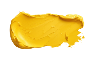 A solid chunk of yellow paint, with smooth and textured areas, isolated on white background