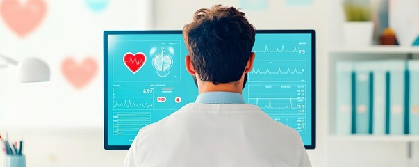 Patient viewing their health data on a digital screen, personalized health insights, friendly healthcare interface