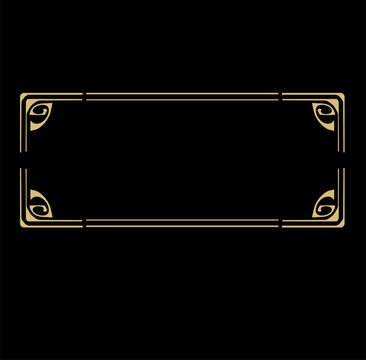 frame art deco gold  vintage, horizontal banner, label, singboard, board retro, card dlack invitation, frame on black