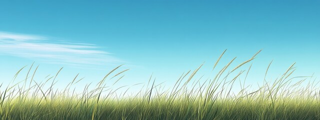 Meadow with Tall Grass under Clear Sky