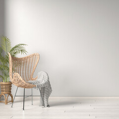 3d rendering of a mock-up with a bright wall, a chair and a plant in Scandinavian style - placeholder - interior.