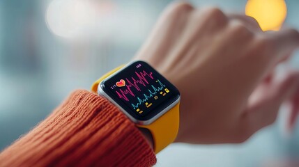 Wearable showing health data on wrist in real time, empowering wellness, personalized tracking