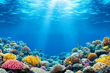 Obraz premium In this picture, a small canyon underwater is carved by the swell into the reef's front, with sunlight passing through the water. This is on Huahine island in the Pacific Ocean, French Polynesia.