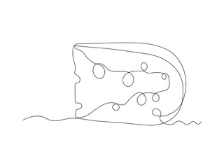 piece of cheese with holes, continuous single line art drawing sketch, logo