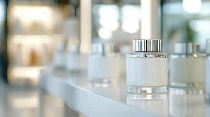 Perfume bottle on shelf.