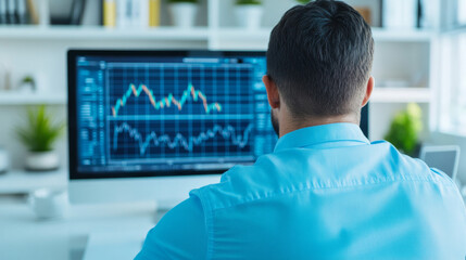 Analyzing market trends on a computer screen in a bright office setting